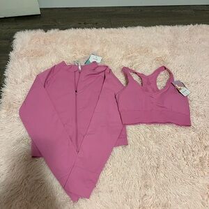 Pink Zip-Up Jacket and Sports Bra Set